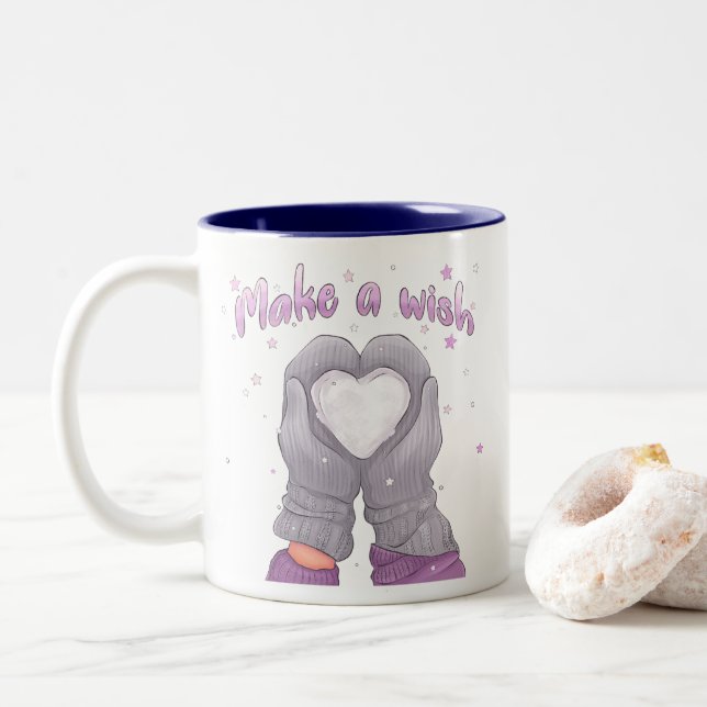 Vinter Gör En önskan Girly  Två-Tonad Mugg (Med munk)