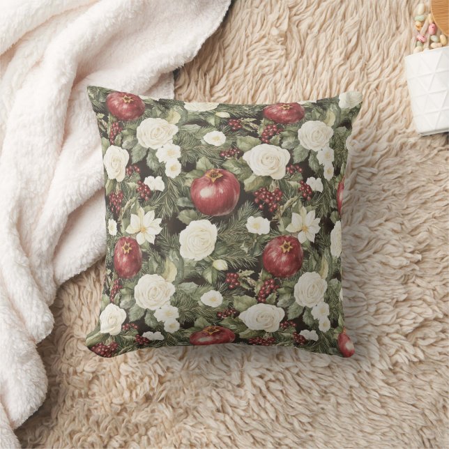 Vinter Granatäpple Vit Blomma Kudde (Filt)