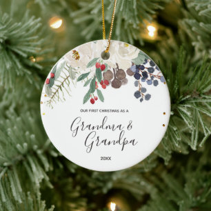 Vinter Grandma & Grandpa Första julen Ornamet Julgransprydnad Keramik