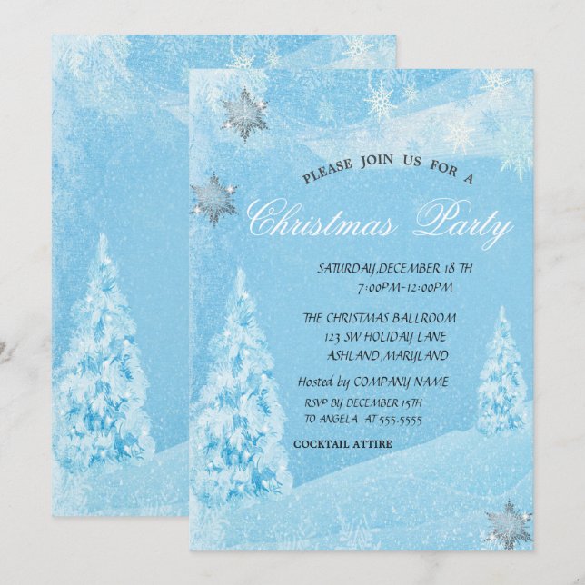 Vinter, Gräs Träd, Snöflingor, Party Inbjudningar (Fram/baksida)