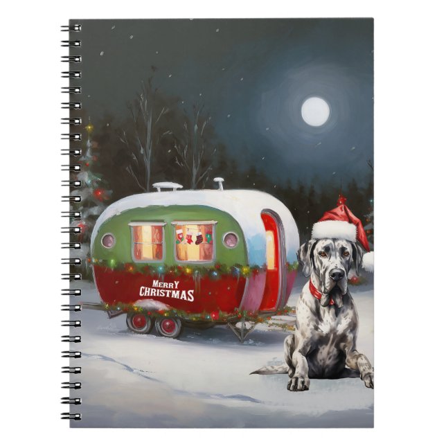 Vinter Great Dane Karavan Juläventyr Anteckningsbok (Framsidan)
