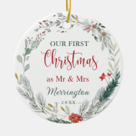 Vinter Greenery 1:a julklapp tillsammans Foto Julgransprydnad Keramik