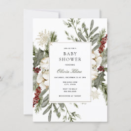 Vinter Greenery and Blommigts Baby Shower Inbjudningar