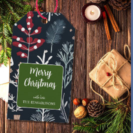 Vinter greenery botanical God jul Presentetikett