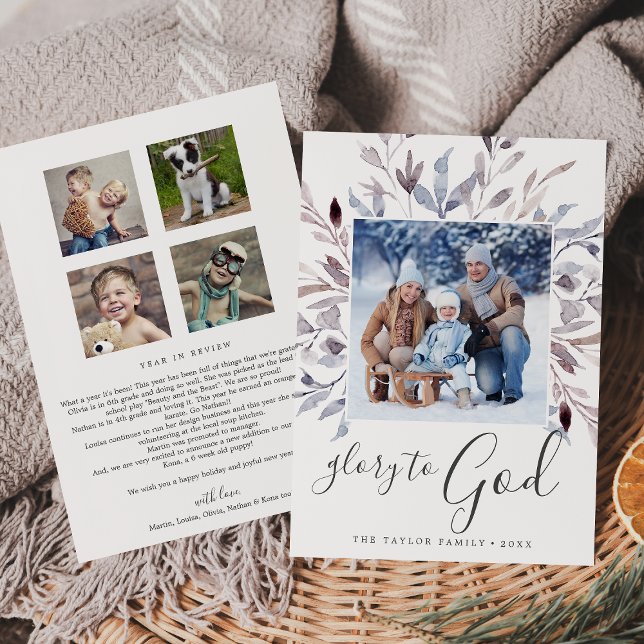 Vinter Greenery Glory to God Year of Review Julkort (Skapare uppladdad)