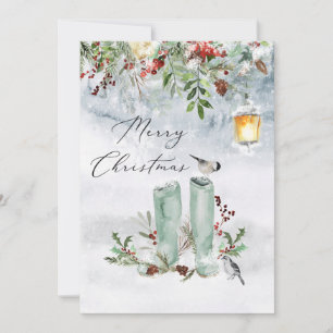 Vinter Greenery Red Berry Bird-jul Julkort