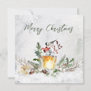 Vinter Greenery Red Berry Bird-julkort Kort