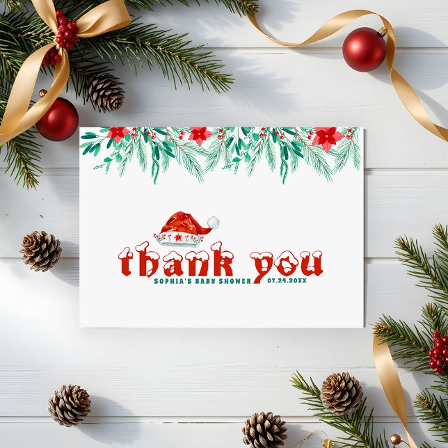 Vinter Greenery Santa Hat jul Baby Shower Tack Kort (Skapare uppladdad)