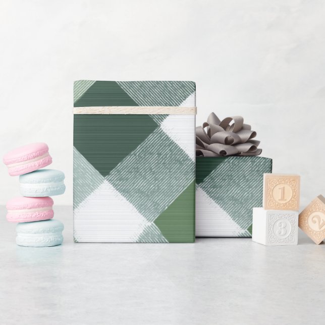 Vinter Grön Vit Höjdsnöjd Kryssrutig Mönster Presentpapper (Baby Shower)