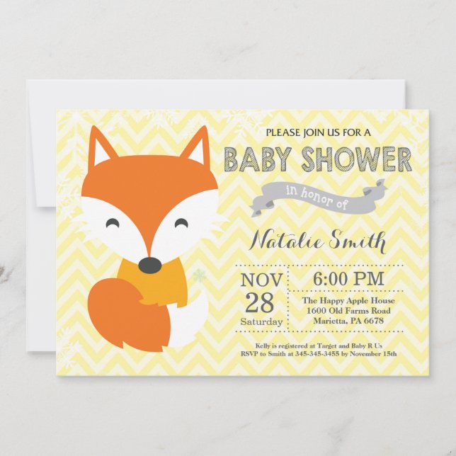 Vinter Gul Räv Bebis Bjudan Till Baby Shower Inbjudningar (Framsida)