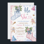 Vinter Han eller hon Santa Socks Cookies Gender Re Inbjudningar<br><div class="desc">EDITABLE Winter Han eller hon Julsocks Cookies Gender Reveal Elegant Jul Stocking Träd Gingtea Cookies Winter Helgdag Party</div>