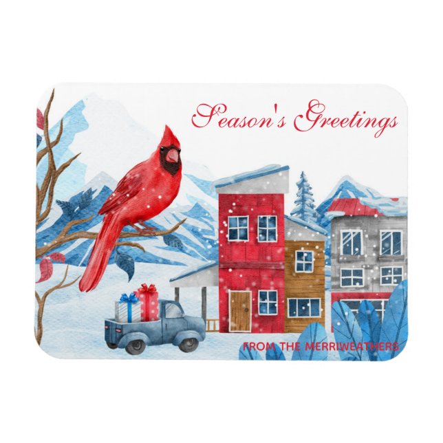 Vinter Happyland Watercolor Illustration jul Magnet (Horisontell)