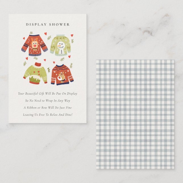 Vinter Hearts Ugly Sweater Visning Baby Shower Tilläggskort (Fram/baksida)