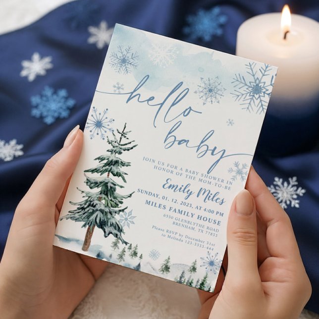 Vinter Hej Baby, vinterblått babyskor Inbjudningar (Skapare uppladdad)