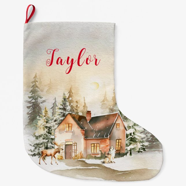 Vinter-Helgdag julstuga Stor Julstrumpa (Framsidan)