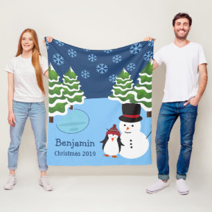 Vinter Helgdag Penguin och Snögubbe jul Fleecefilt