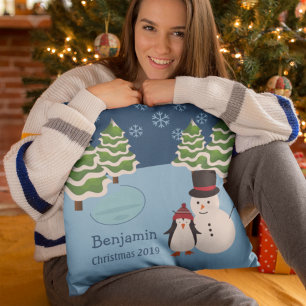 Vinter Helgdag Penguin och Snögubbe jul Kudde
