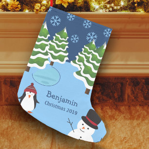Vinter Helgdag Penguin och Snögubbe jul Liten Julstrumpa