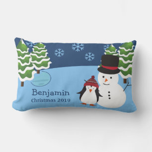 Vinter Helgdag Penguin och Snögubbe jul Lumbarkudde
