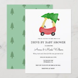 Vinter-Helgdag Red Car Drive by Baby Shower Inbjudningar