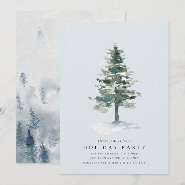 Vinter-Helgdag Träd Inbjudningar (Fram/baksida)