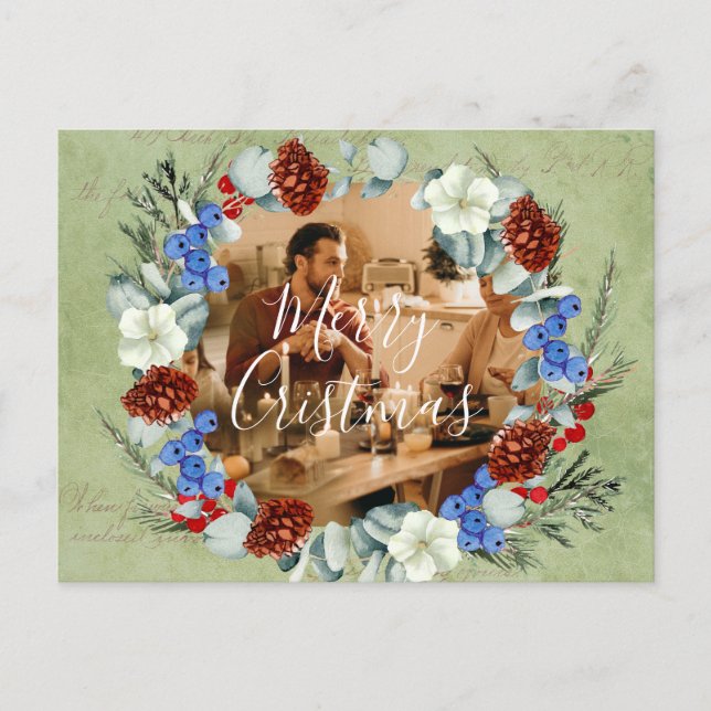 Vinter-Helgdagar Jul Foto Framed Berry Gräs Vykort (Framsida)