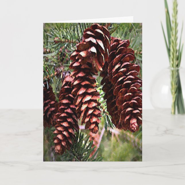 Vinter Helgdagars Pinecones jul Evergreen Helgkort (Framsida)