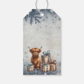 Vinter Highland Ko Blå Gåvor Presentetikett