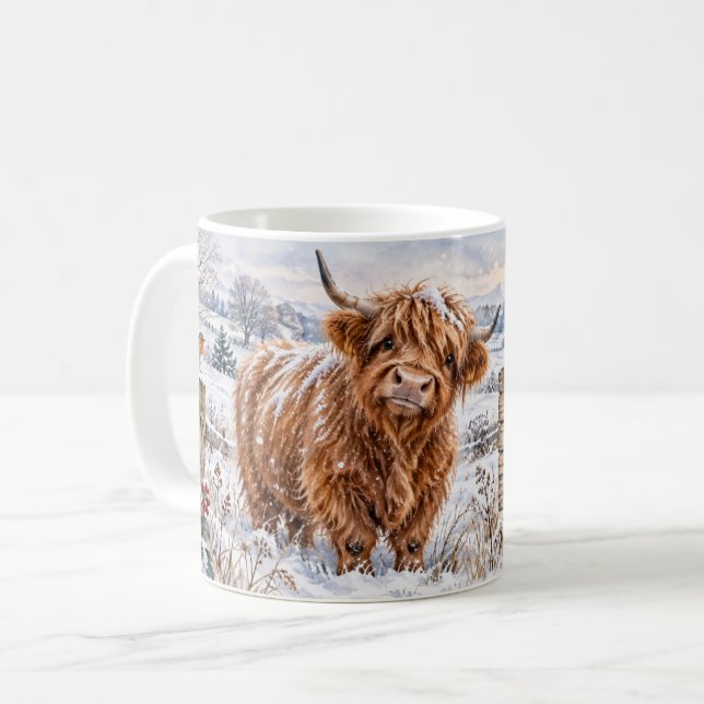 Vinter Highland Ko Warm Hjärta Mugg (Framsida vänster)