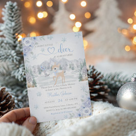Vinter Hjort Blue Snowflake Baby Shower Inbjudningar