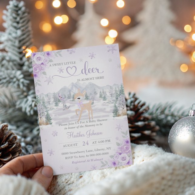 Vinter Hjort Lila Snowflake Baby Shower Inbjudningar (Skapare uppladdad)