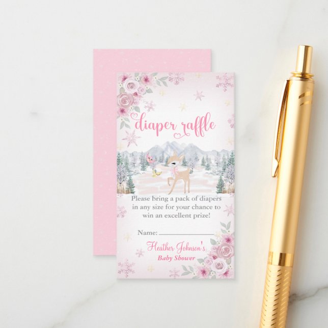 Vinter Hjort Rosa Snowflake Baby Shower Tilläggskort (Fram/Back In Situ)