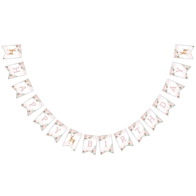 Vinter hjort  wink evergreen Flicka födelsedag Vimplar (Alla)