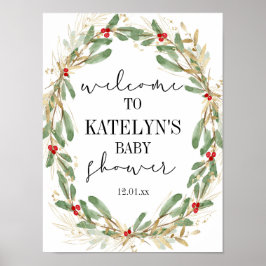 Vinter Holly Baby Shower Välkomstsignatur jul Poster