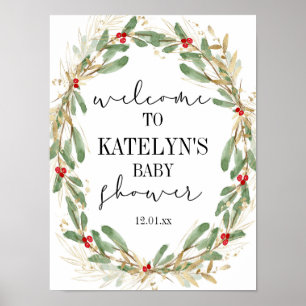 Vinter Holly Baby Shower Välkomstsignatur jul Poster