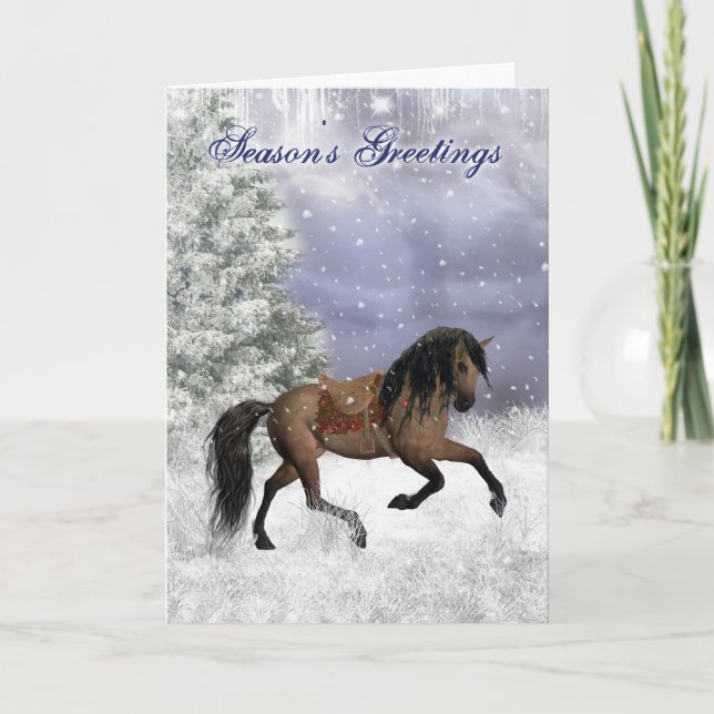 Vinter Horse, Equine Fantasy Holiday Greetings Helgkort (Framsida)