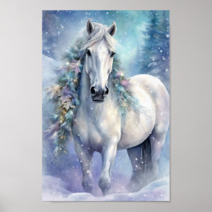 Vinter Horse with Flowers Poster