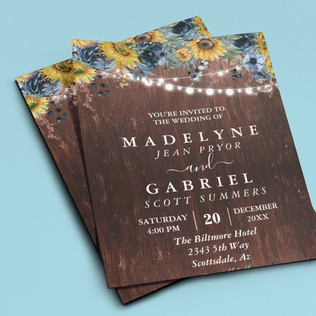 Vinter Höst Solros Bröllops Blommig Rustik  Inbjudningar (Skapare uppladdad)