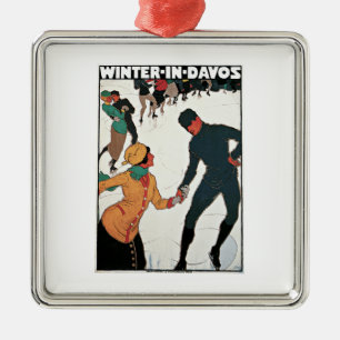 Vinter i Davos vintage resoraffisch Julgransprydnad Metall