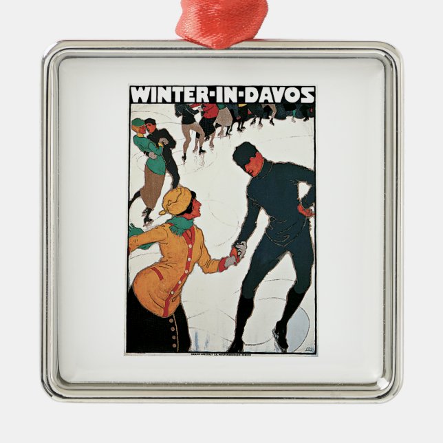 Vinter i Davos vintage resoraffisch Julgransprydnad Metall (Framsidan)