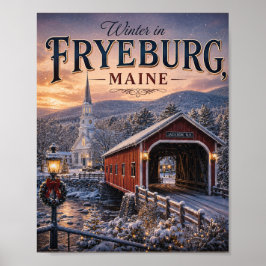 Vinter i Fryeburg Maine Vintage julplakat Poster