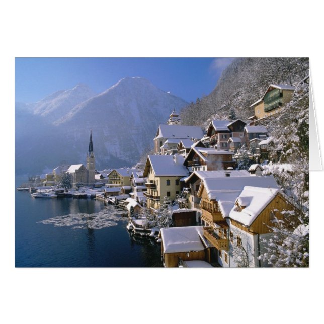 VINTER I HALLSTATT, ÖSTERRIKE HÄLSNINGSKORT (Framsidan Horizontal)