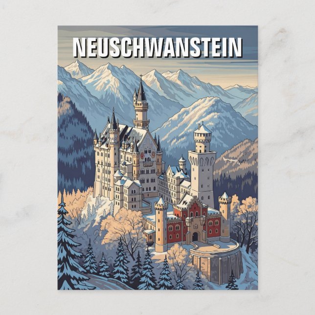 Vinter i Neuschwanstein Castle Tyskland Travel Vykort (Framsida)