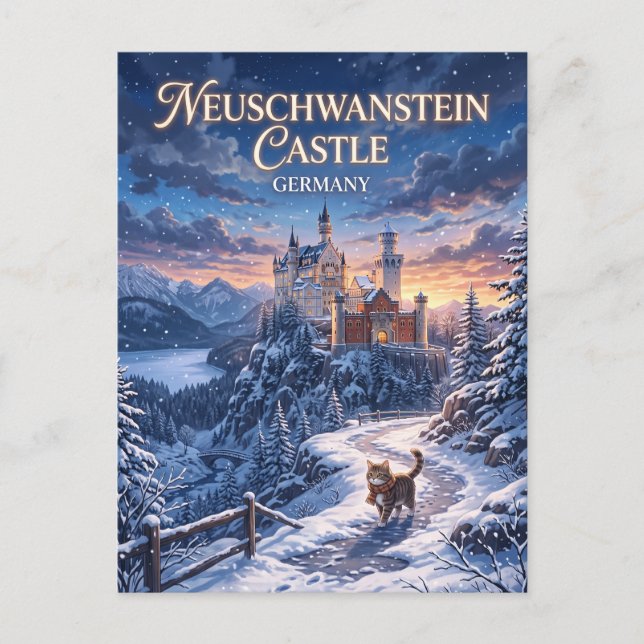 Vinter i Neuschwanstein slott Tyskland Vykort (Framsida)