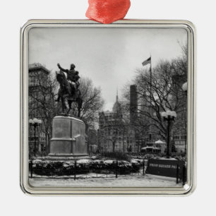 Vinter i NYC:s Union Square 001 Svart Vitt Julgransprydnad Metall