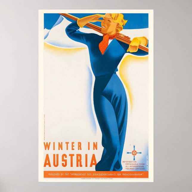 Vinter i Österrike Vintage skidposter - inramad Poster (Framsidan)