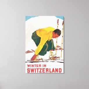 Vinter i Schweitz vintage resoraffisch Canvastryck