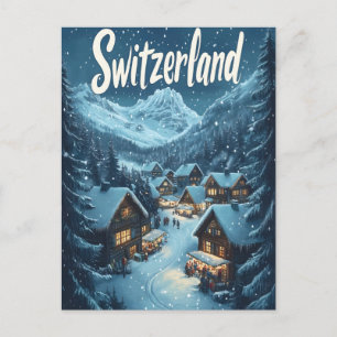 Vinter i Schweiz: Mountain Village Scene Vykort