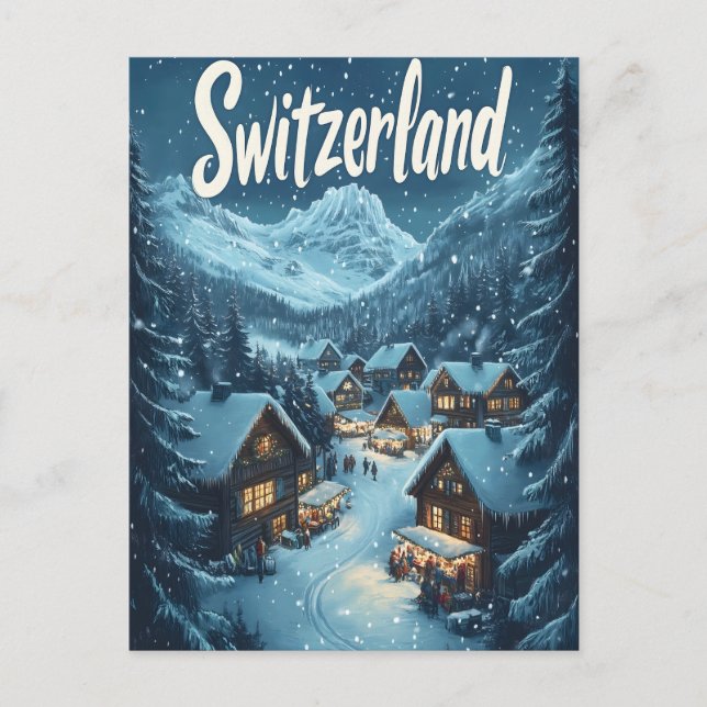 Vinter i Schweiz: Mountain Village Scene Vykort (Framsida)