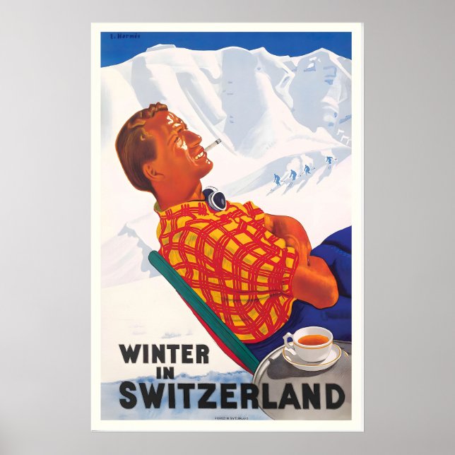 Vinter i Schweiz Vintage Resa Poster (Framsidan)